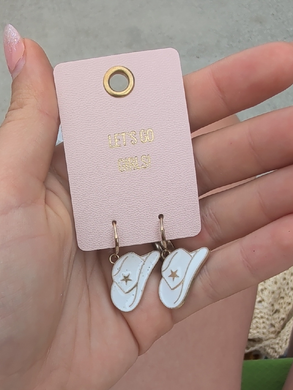 White Cowboy Hat Dangle Earrings